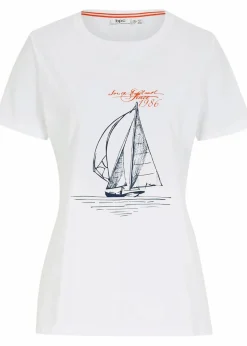 bonprix Shirts & Tops|Nachhaltigere Materialien^Baumwoll T-Shirt mit Seitenschlitz und Druck weiß bedruckt