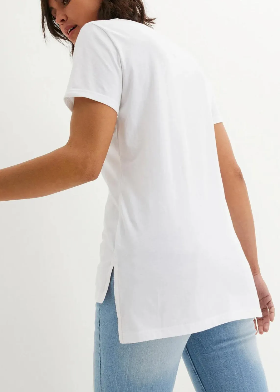 bonprix Shirts & Tops|Nachhaltigere Materialien^Baumwoll T-Shirt mit Seitenschlitz und Druck weiß bedruckt