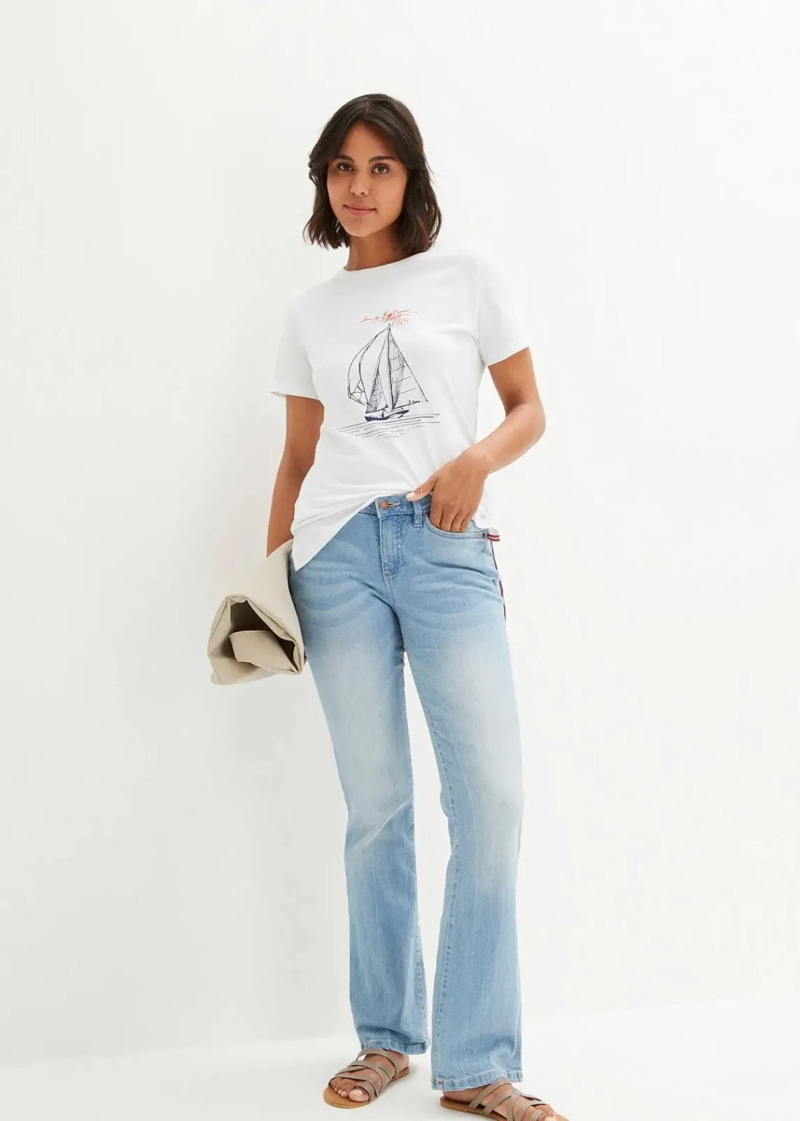 bonprix Shirts & Tops|Nachhaltigere Materialien^Baumwoll T-Shirt mit Seitenschlitz und Druck weiß bedruckt