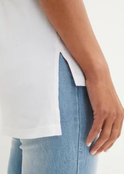 bonprix Shirts & Tops|Nachhaltigere Materialien^Baumwoll T-Shirt mit Seitenschlitz und Druck weiß bedruckt