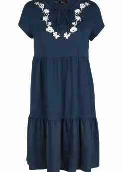 bonprix Bekleidung·Pullover & Strickjacken|Kleider^Baumwoll Tunika-Kleid, kurzarm dunkelblau geblümt