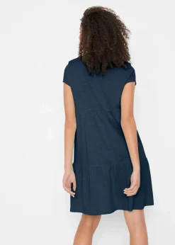 bonprix Bekleidung·Pullover & Strickjacken|Kleider^Baumwoll Tunika-Kleid, kurzarm dunkelblau geblümt
