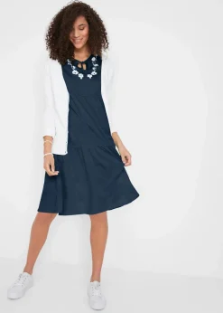 bonprix Bekleidung·Pullover & Strickjacken|Kleider^Baumwoll Tunika-Kleid, kurzarm dunkelblau geblümt