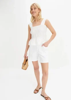 bonprix Hosen|Shorts^Baumwoll-Bermuda mit Gummibund weiß