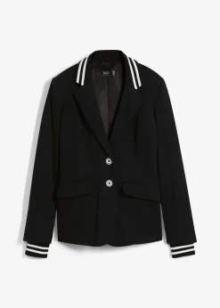 bonprix Bekleidung·Basics|Blazer^Baumwoll-Blazer mit gestreiften Details schwarz