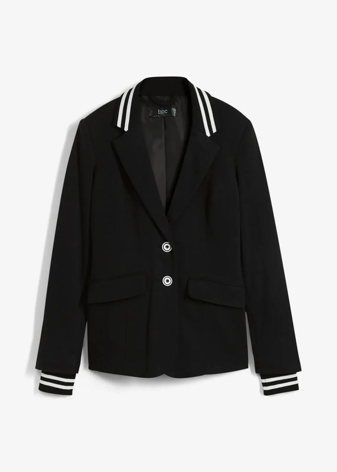bonprix Bekleidung·Basics|Blazer^Baumwoll-Blazer mit gestreiften Details schwarz