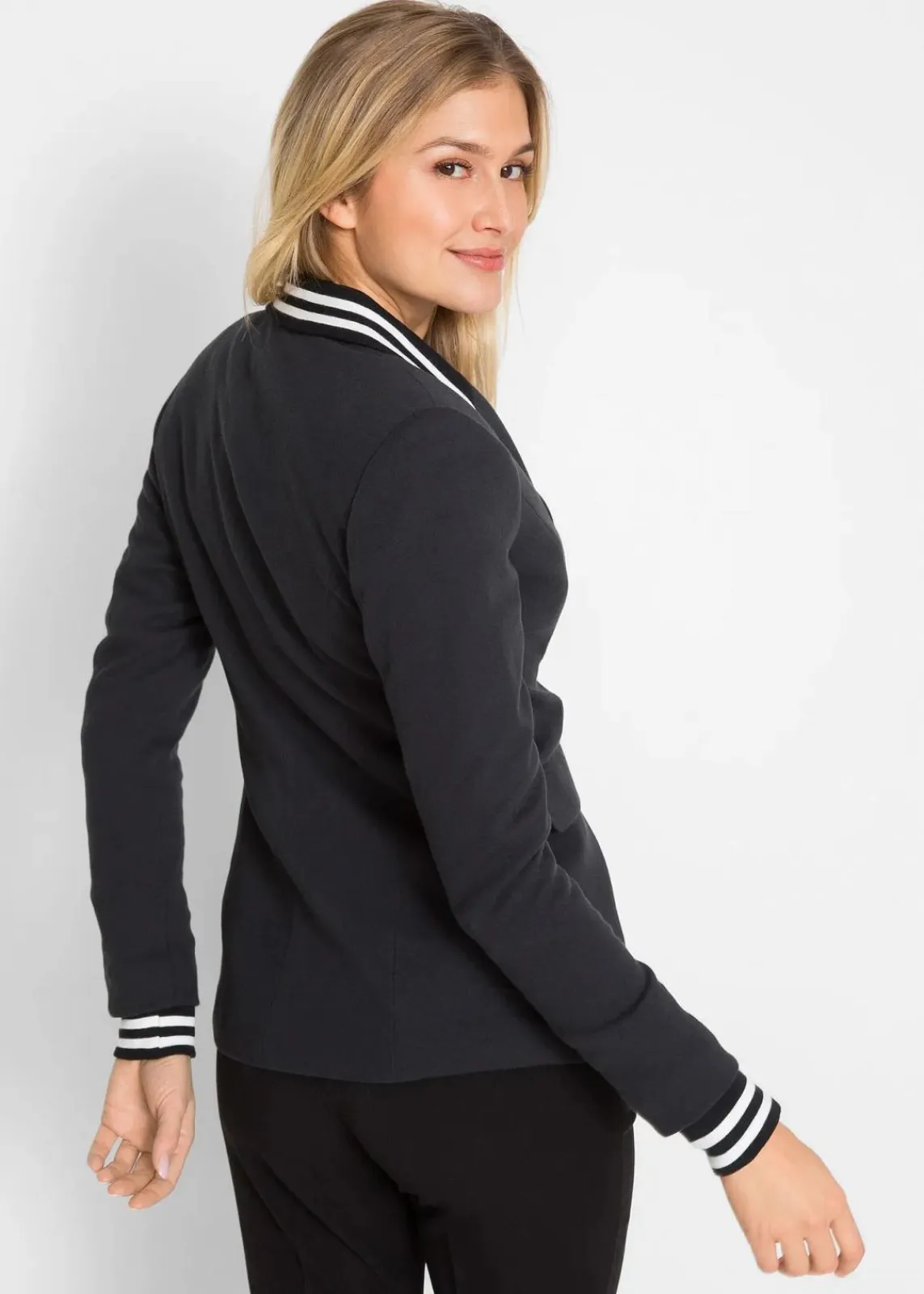 bonprix Bekleidung·Basics|Blazer^Baumwoll-Blazer mit gestreiften Details schwarz