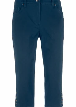 bonprix Hosen|Bekleidung·Kleider^Baumwoll-Capri-Hose mit Bequembund und Knöpfen dunkelblau
