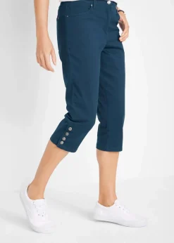 bonprix Hosen|Bekleidung·Kleider^Baumwoll-Capri-Hose mit Bequembund und Knöpfen dunkelblau