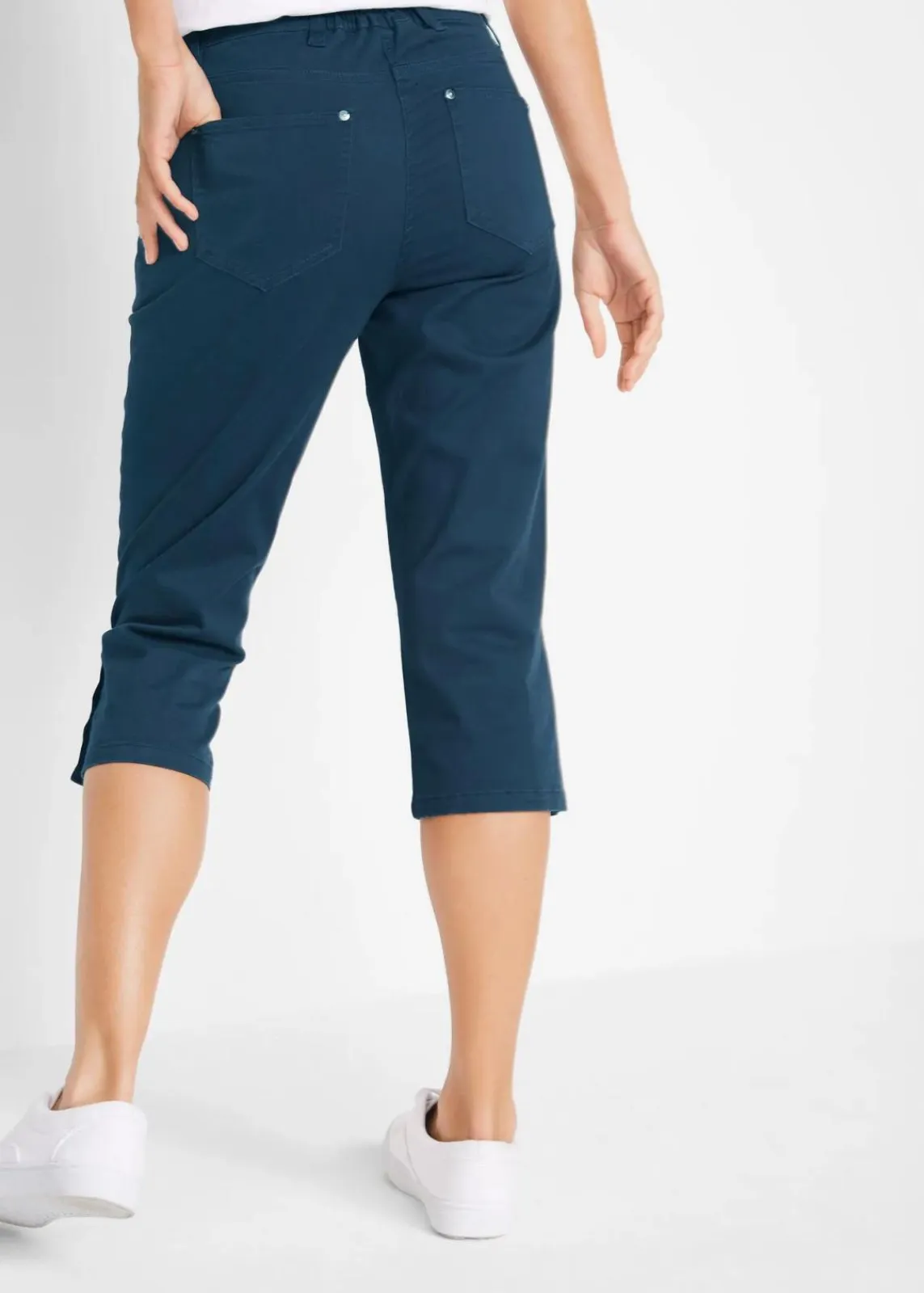 bonprix Hosen|Bekleidung·Kleider^Baumwoll-Capri-Hose mit Bequembund und Knöpfen dunkelblau