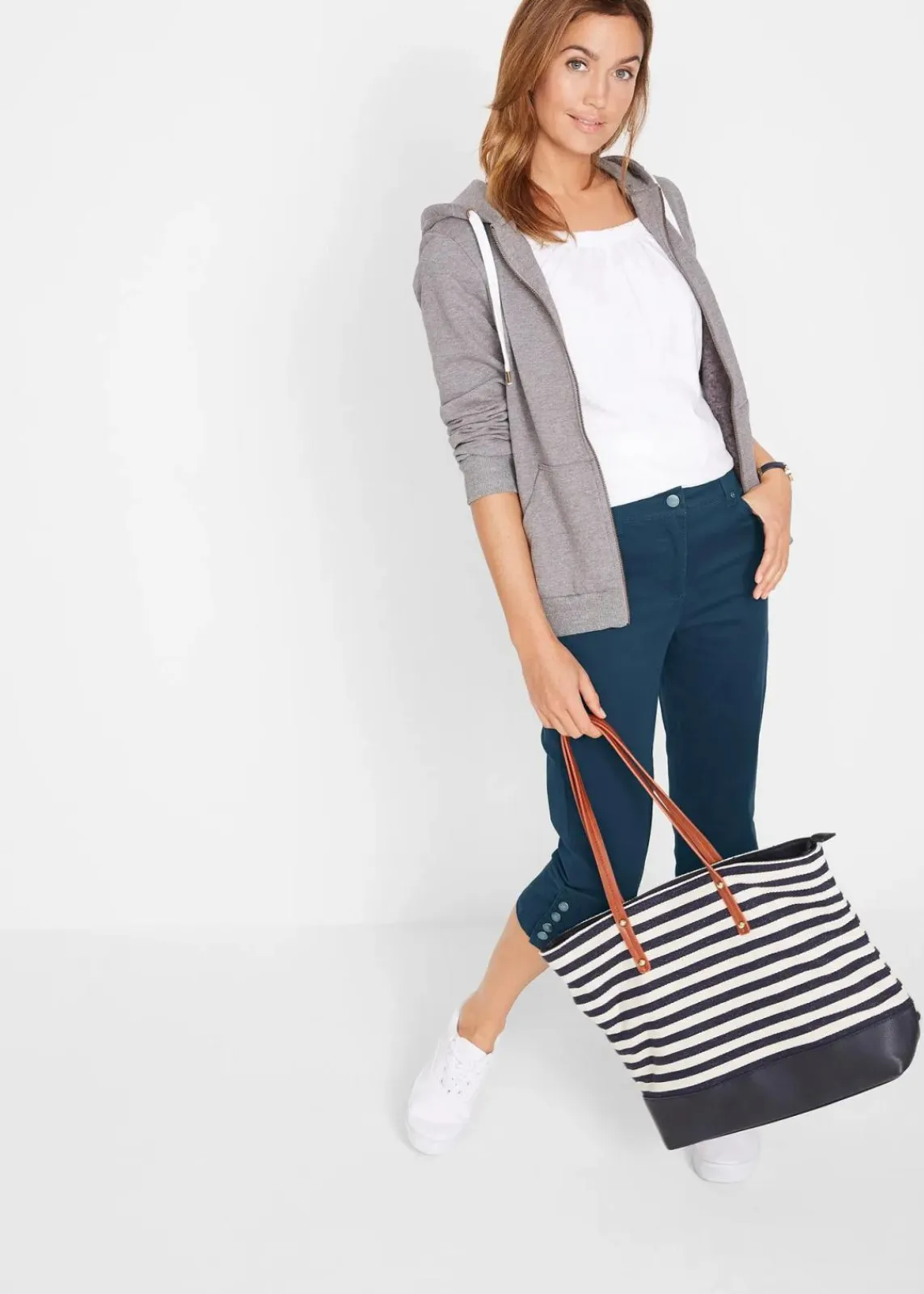 bonprix Hosen|Bekleidung·Kleider^Baumwoll-Capri-Hose mit Bequembund und Knöpfen dunkelblau
