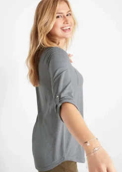 bonprix Shirts & Tops^Baumwoll-Henleyshirt mit Knopfleiste rauchgrau meliert