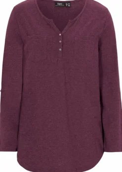 bonprix Shirts & Tops^Baumwoll-Henleyshirt mit Knopfleiste holunderbeere meliert