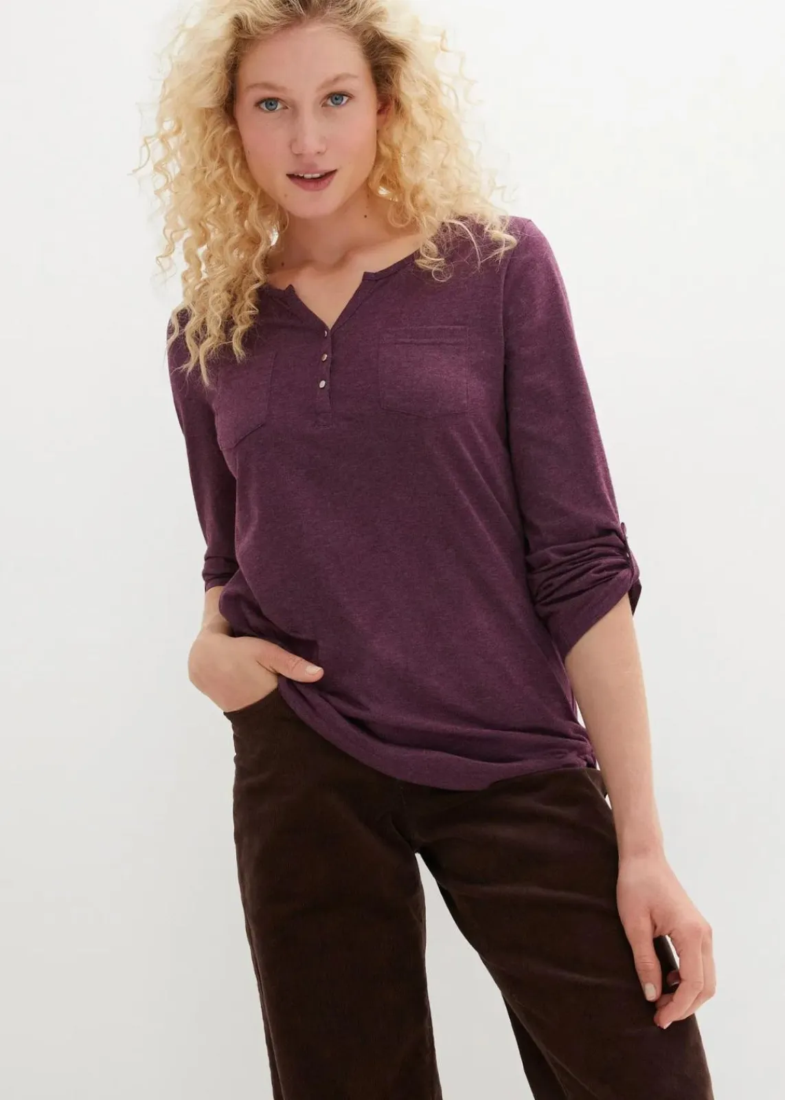 bonprix Shirts & Tops^Baumwoll-Henleyshirt mit Knopfleiste holunderbeere meliert