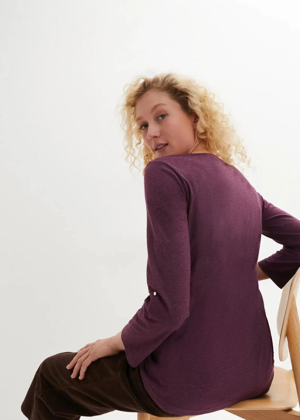 bonprix Shirts & Tops^Baumwoll-Henleyshirt mit Knopfleiste holunderbeere meliert