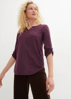 bonprix Shirts & Tops^Baumwoll-Henleyshirt mit Knopfleiste holunderbeere meliert