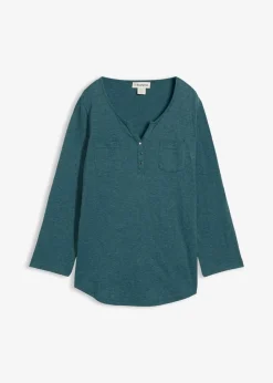 bonprix Shirts & Tops^Baumwoll-Henleyshirt mit Knopfleiste pfeffergrün meliert