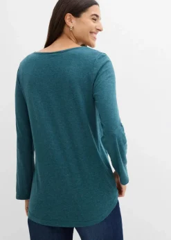 bonprix Shirts & Tops^Baumwoll-Henleyshirt mit Knopfleiste pfeffergrün meliert