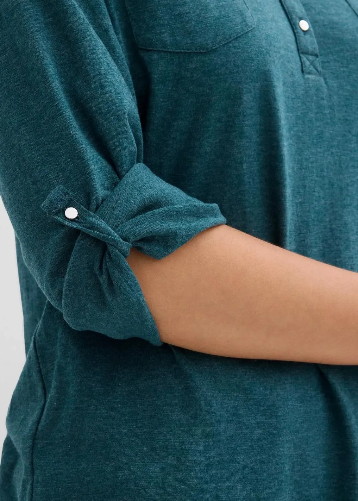 bonprix Shirts & Tops^Baumwoll-Henleyshirt mit Knopfleiste pfeffergrün meliert
