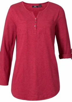 bonprix Shirts & Tops^Baumwoll-Henleyshirt mit Knopfleiste abendrot meliert