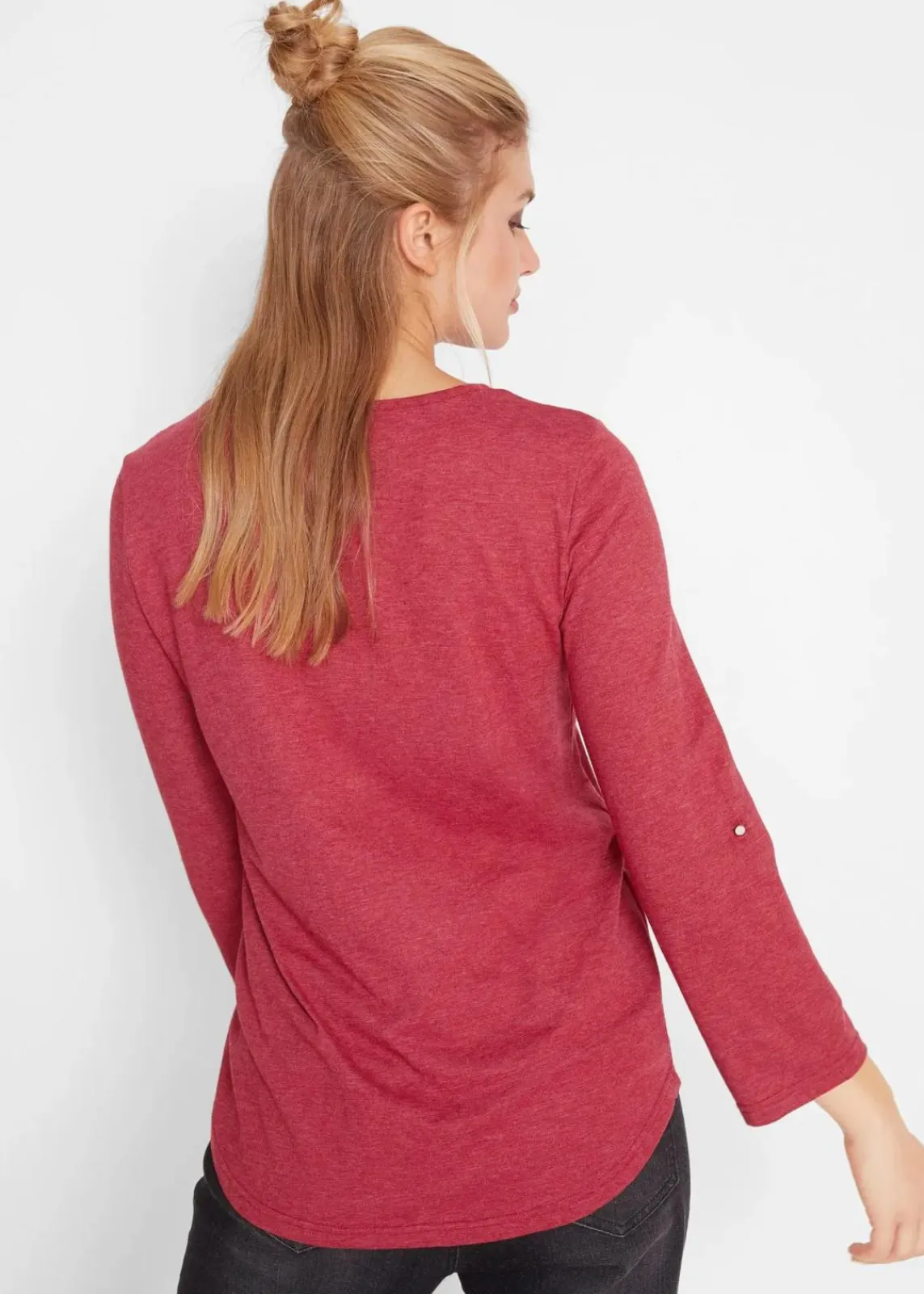 bonprix Shirts & Tops^Baumwoll-Henleyshirt mit Knopfleiste abendrot meliert