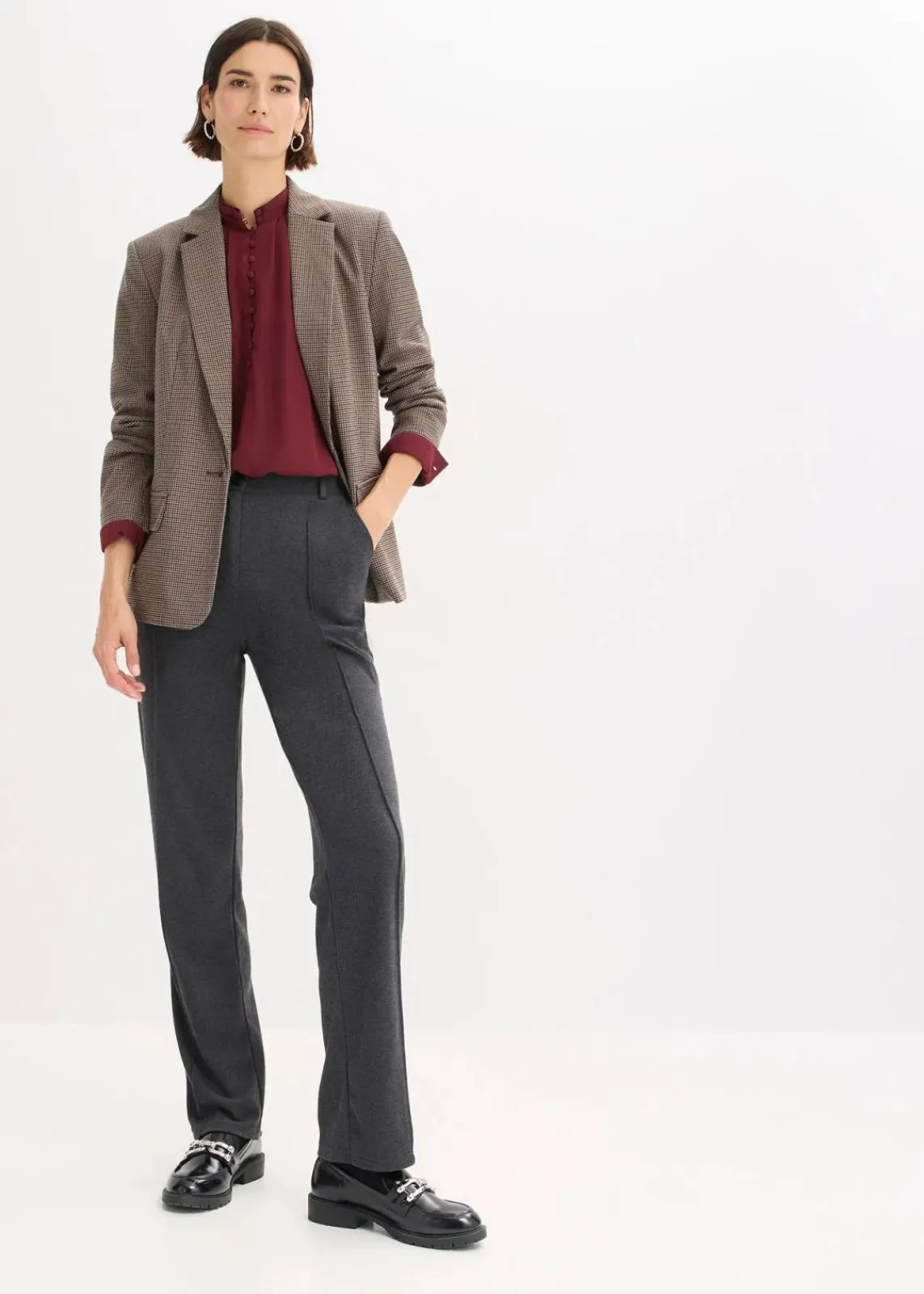 bonprix Bekleidung·Kleider|Hosen^Baumwoll-Jersey-Hose mit Biesen anthrazit meliert