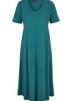 bonprix Kleider|Bekleidung·Pullover & Strickjacken^Baumwoll-Jerseykleid, Midilänge pfeffergrün uni