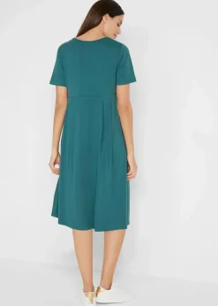 bonprix Kleider|Bekleidung·Pullover & Strickjacken^Baumwoll-Jerseykleid, Midilänge pfeffergrün uni