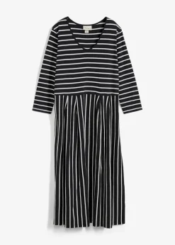 bonprix Bekleidung·Pullover & Strickjacken|Kleider^Baumwoll-Jerseykleid, Midilänge schwarz/wollweiß gestreift