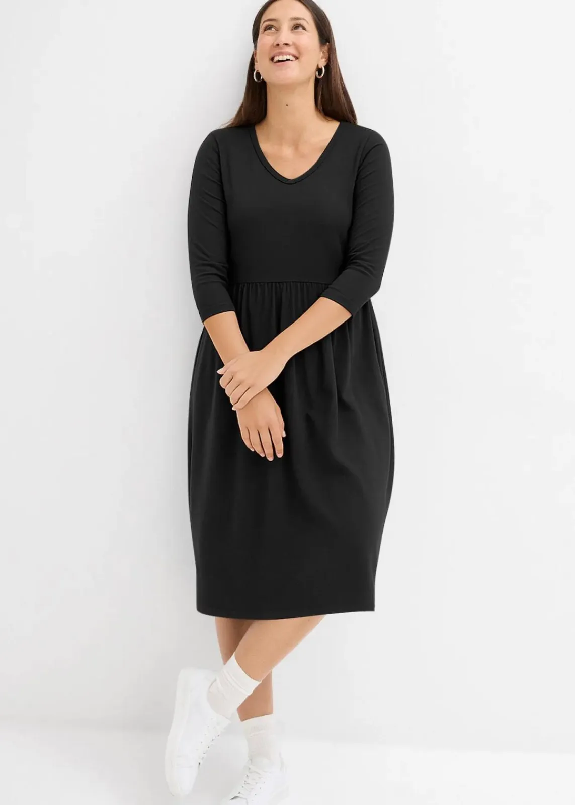 bonprix Nachhaltigere Materialien|Kleider^Baumwoll-Jerseykleid, Midilänge schwarz