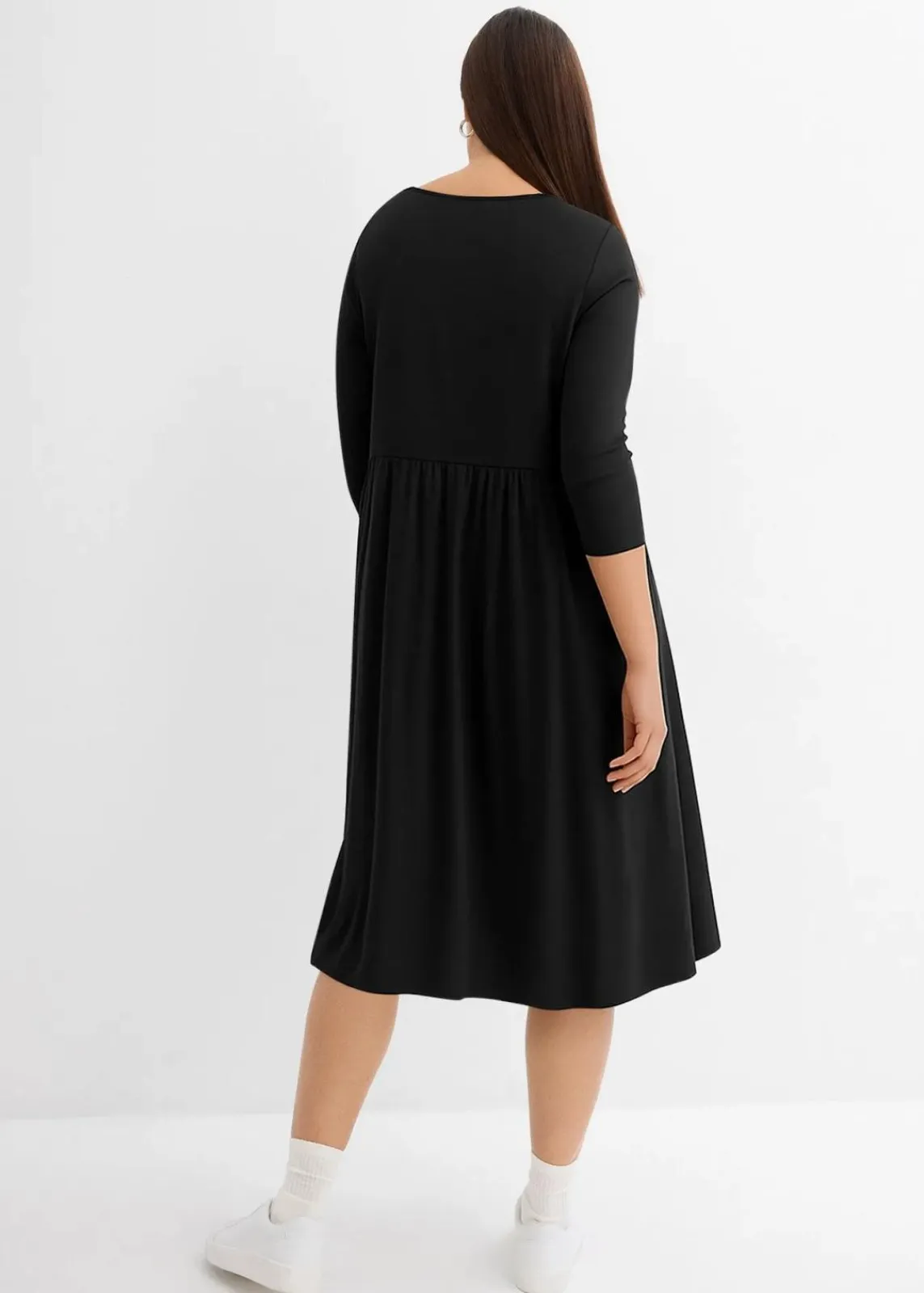 bonprix Nachhaltigere Materialien|Kleider^Baumwoll-Jerseykleid, Midilänge schwarz