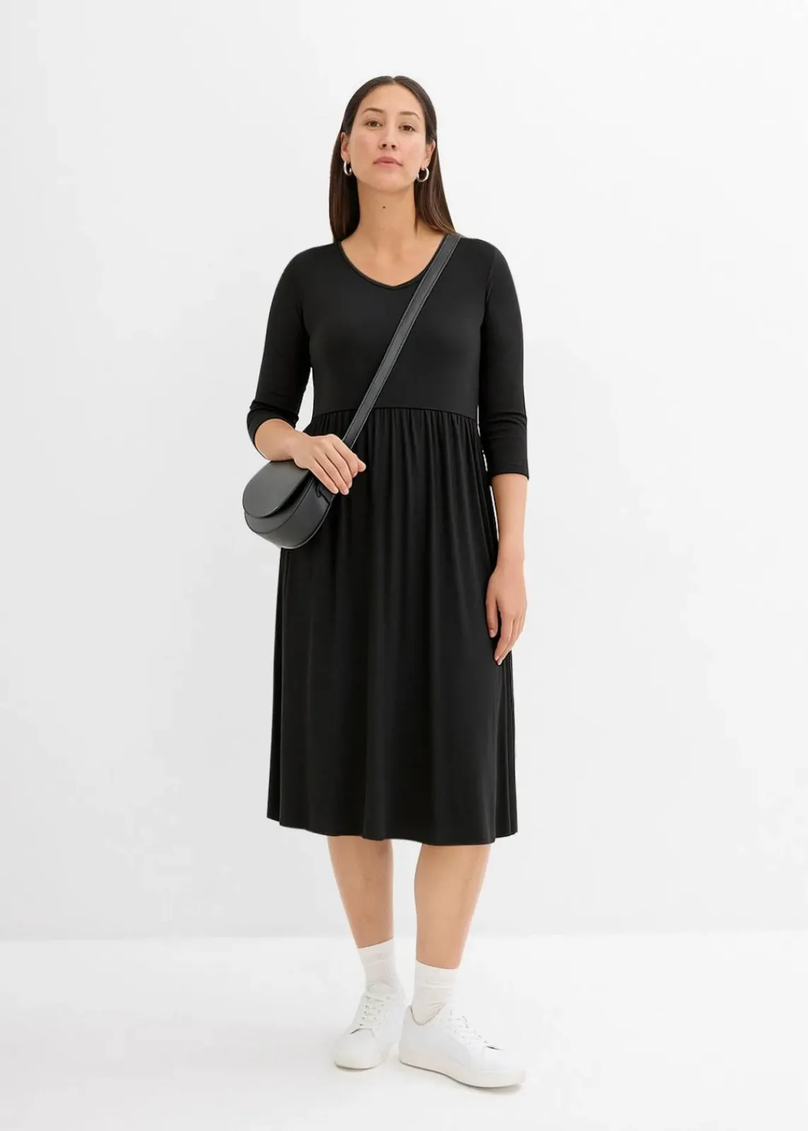 bonprix Nachhaltigere Materialien|Kleider^Baumwoll-Jerseykleid, Midilänge schwarz
