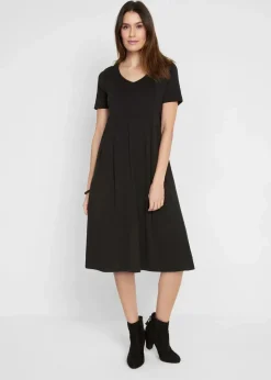 bonprix Bekleidung·Pullover & Strickjacken|Kleider^Baumwoll-Jerseykleid, Midilänge schwarz