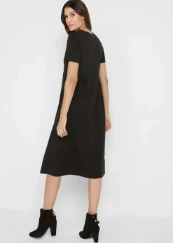bonprix Bekleidung·Pullover & Strickjacken|Kleider^Baumwoll-Jerseykleid, Midilänge schwarz