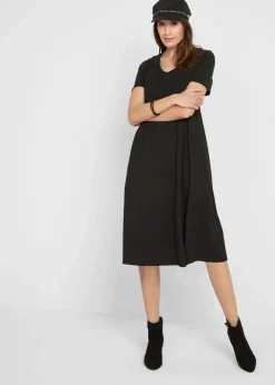 bonprix Bekleidung·Pullover & Strickjacken|Kleider^Baumwoll-Jerseykleid, Midilänge schwarz