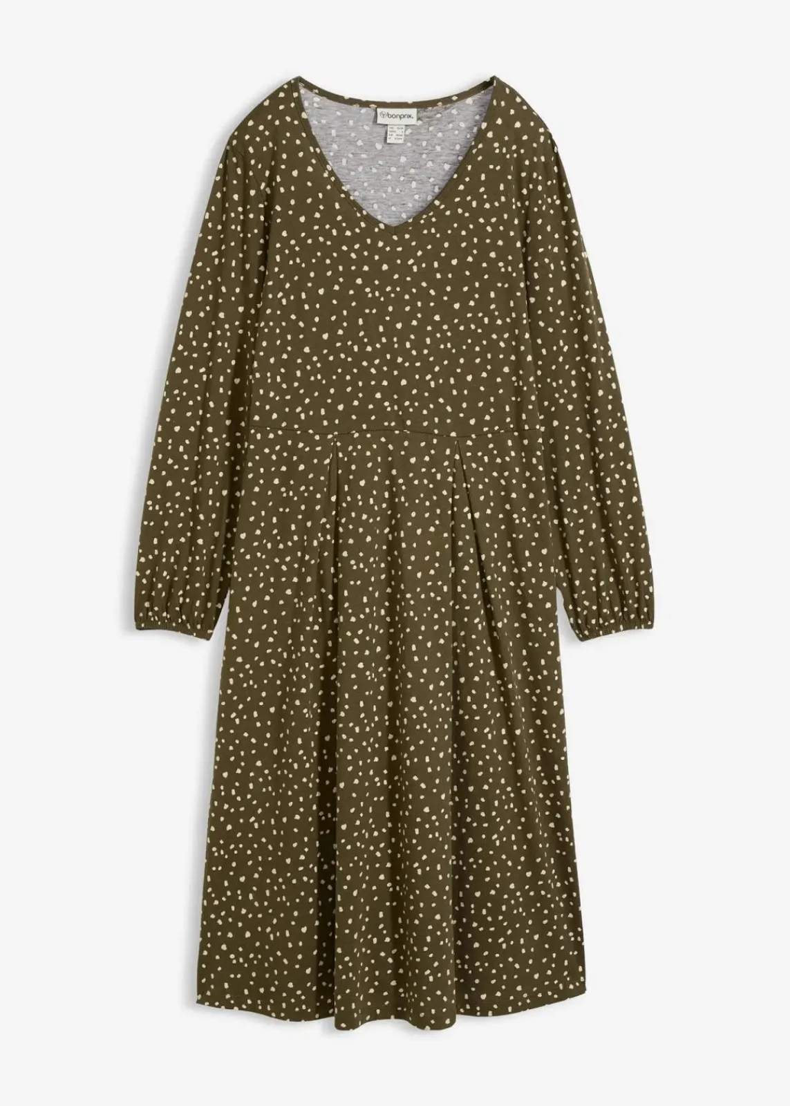 bonprix Bekleidung·Pullover & Strickjacken|Kleider^Baumwoll-Jerseykleid, Midilänge dunkeloliv/hellsand