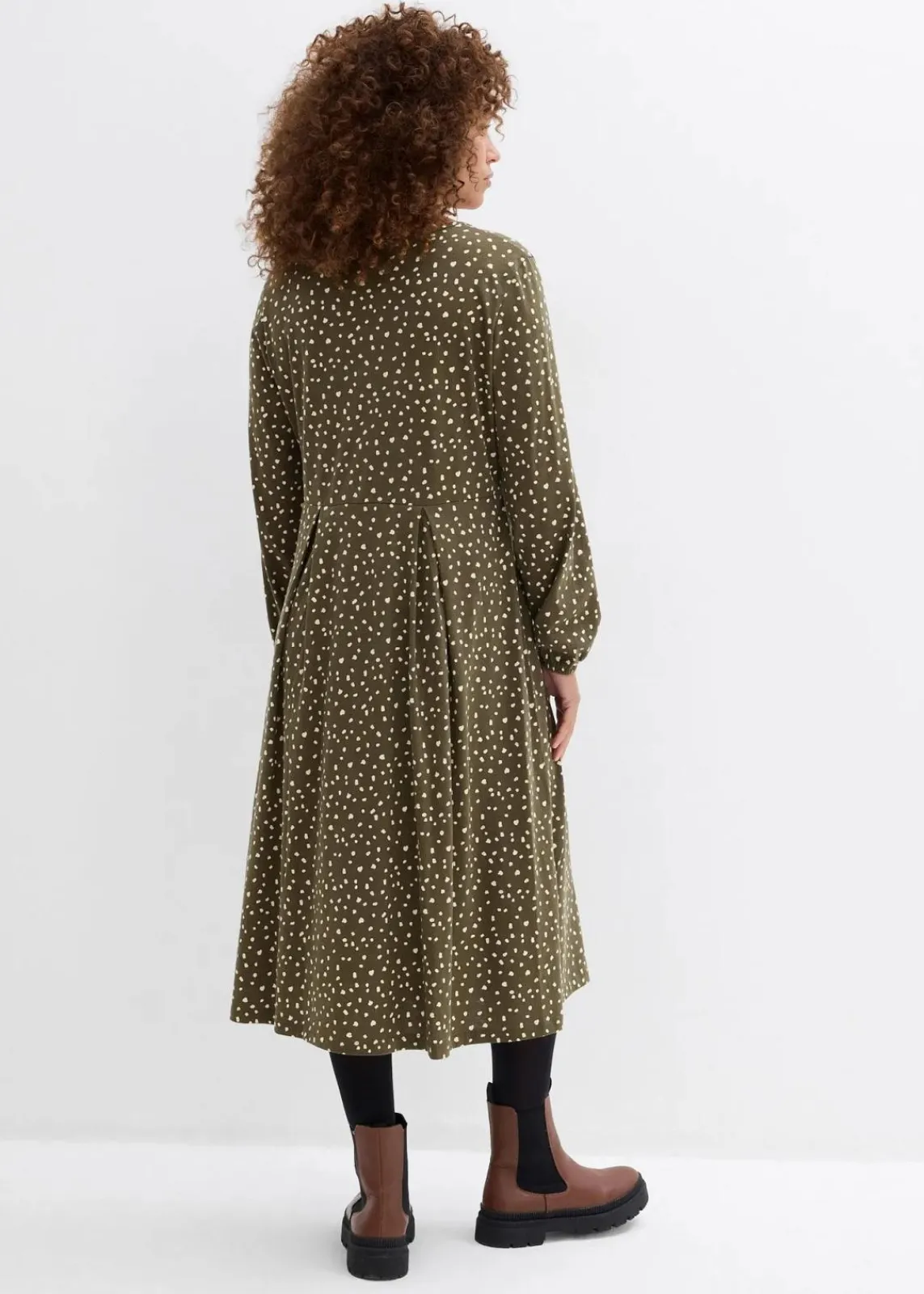 bonprix Bekleidung·Pullover & Strickjacken|Kleider^Baumwoll-Jerseykleid, Midilänge dunkeloliv/hellsand