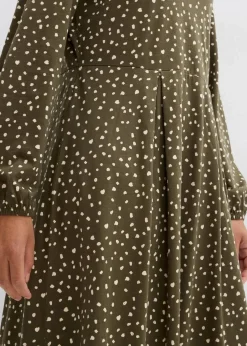 bonprix Bekleidung·Pullover & Strickjacken|Kleider^Baumwoll-Jerseykleid, Midilänge dunkeloliv/hellsand