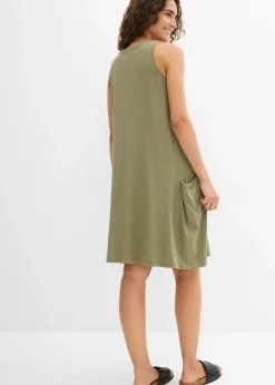 bonprix Bekleidung·Pullover & Strickjacken|Kleider^Baumwoll-Jerseykleid mit Taschen oliv