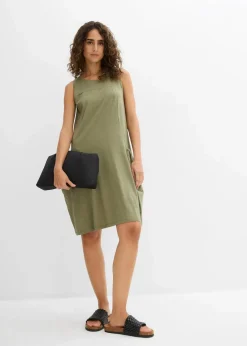 bonprix Bekleidung·Pullover & Strickjacken|Kleider^Baumwoll-Jerseykleid mit Taschen oliv
