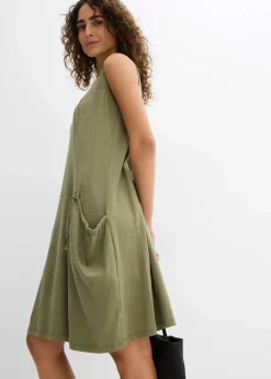 bonprix Bekleidung·Pullover & Strickjacken|Kleider^Baumwoll-Jerseykleid mit Taschen oliv