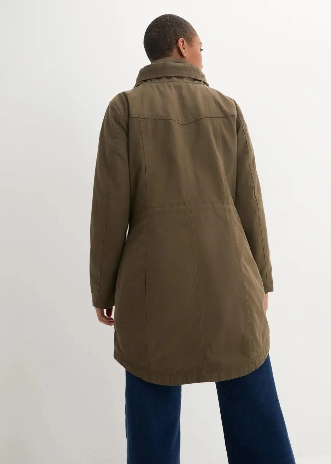 bonprix Jacken & Mäntel|Bekleidung·Hosen^Baumwoll-Kurzparka mit Stehkragen, talliert khakigrün