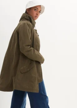 bonprix Jacken & Mäntel|Bekleidung·Hosen^Baumwoll-Kurzparka mit Stehkragen, talliert khakigrün