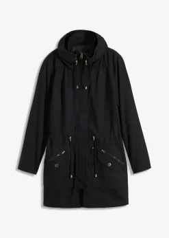 bonprix Jacken & Mäntel|Bekleidung·Hosen^Baumwoll-Kurzparka mit Stehkragen, talliert schwarz