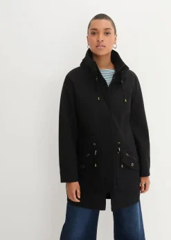 bonprix Jacken & Mäntel|Bekleidung·Hosen^Baumwoll-Kurzparka mit Stehkragen, talliert schwarz