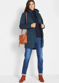 bonprix Bekleidung·Hosen|Jacken & Mäntel^Baumwoll-Kurzparka mit Stehkragen, talliert dunkelblau