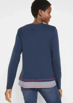 bonprix Nachhaltigere Materialien|Shirts & Tops^Baumwoll-Langarmshirt, 2 in 1-Optik dunkelblau/pinklady/weiß gestreift
