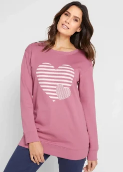 bonprix Shirts & Tops^Baumwoll-Langarmshirt, bedruckt beerensorbet/wollweiß bedruckt