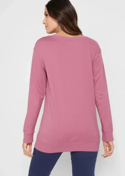 bonprix Shirts & Tops^Baumwoll-Langarmshirt, bedruckt beerensorbet/wollweiß bedruckt