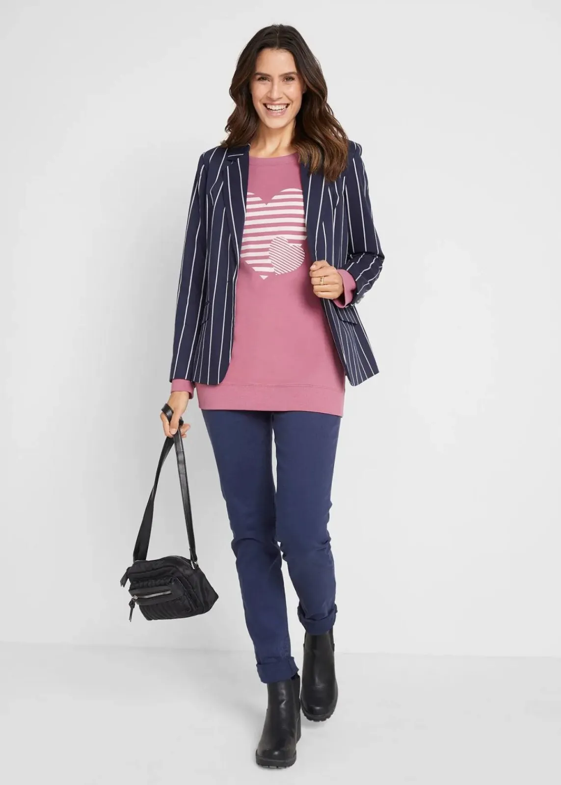 bonprix Shirts & Tops^Baumwoll-Langarmshirt, bedruckt beerensorbet/wollweiß bedruckt